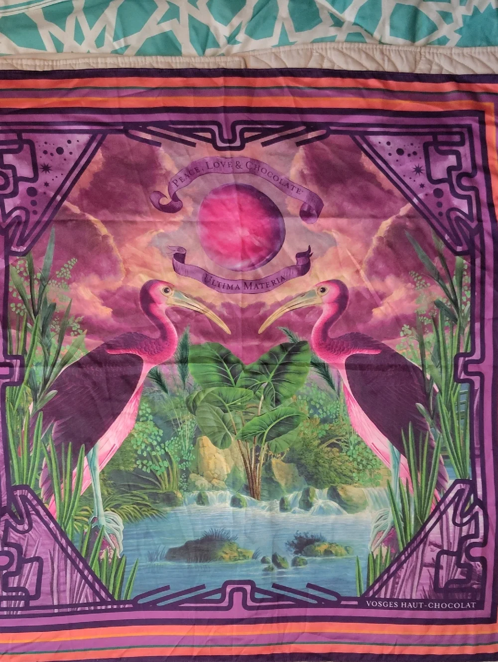 Vosges Haut-Chocolat Pink Tropical Bird Silk Limited Edition Collab 2022 Scarf